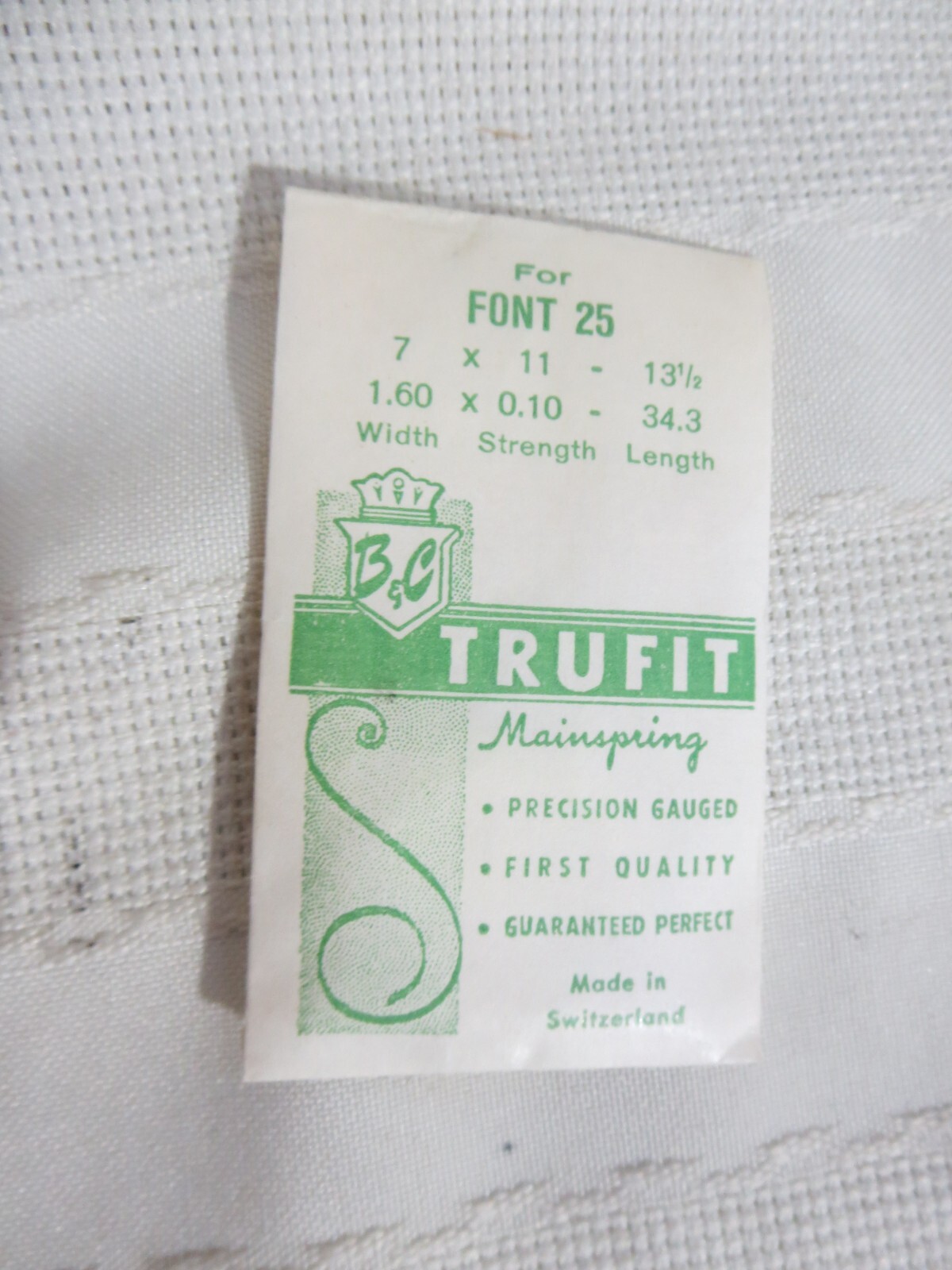 NOS Watch Mainspring (s) Trufit For Font 25 Switzerland