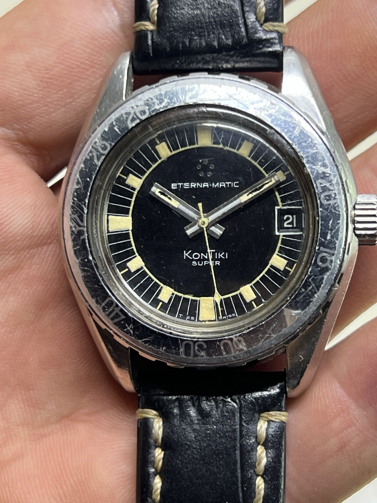 Vintage Eterna Matic Kontiki Super 40 mm Cal.1489K Working Good Read Description