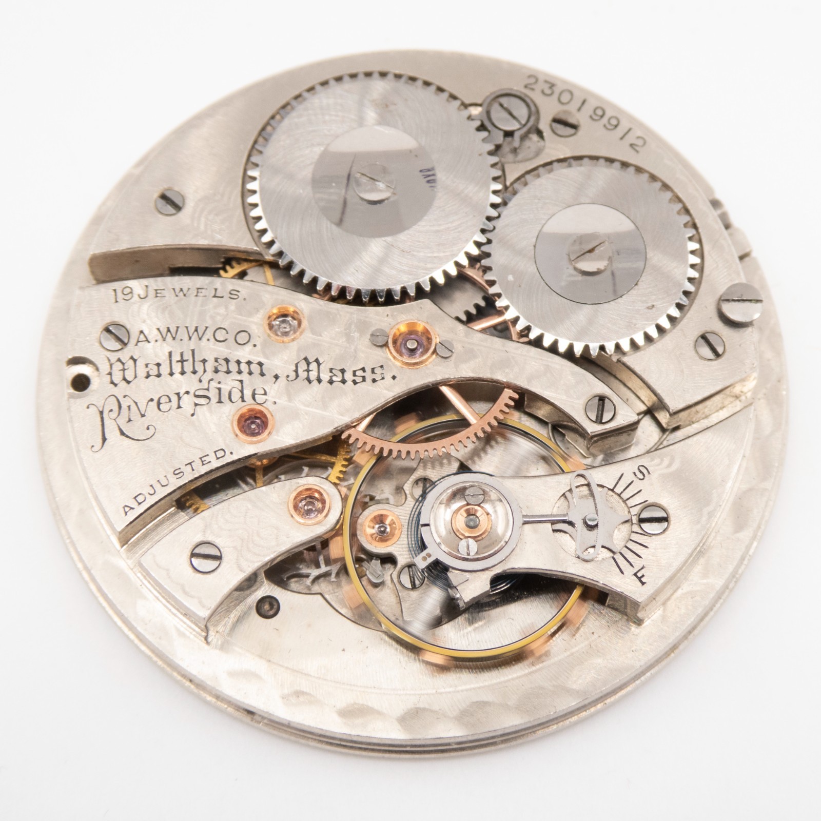Waltham Riverside Colonial 14-Size 19-Jewel Antique Pocket Watch Movement, Runs