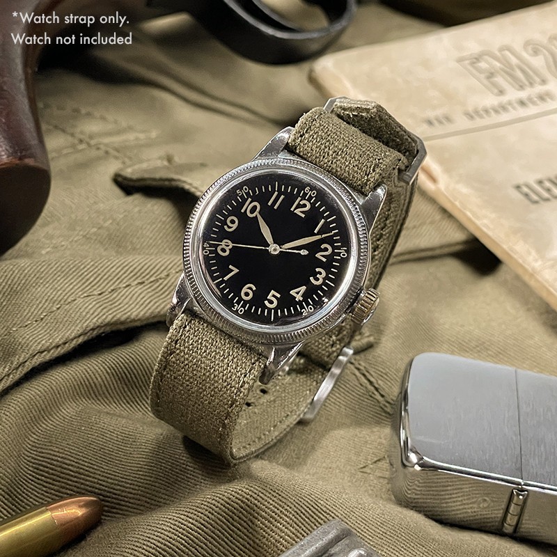 18mm Vintage Military Olive Drab Canvas Watch Strap OD#7 WWII