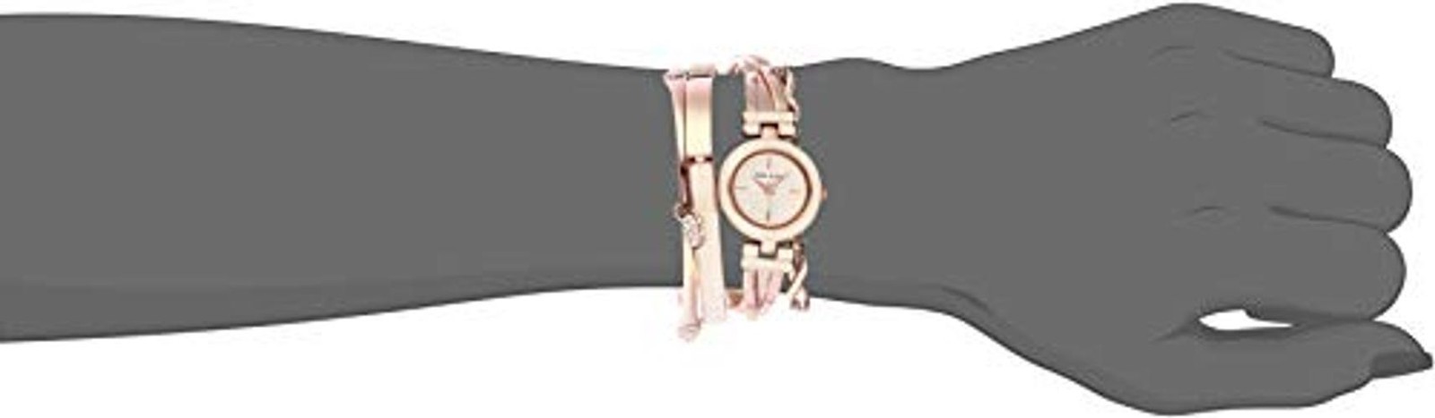 Women’s Bangle Watch and Premium Crystal Accented Bracelet Set Rose Gold/Pink