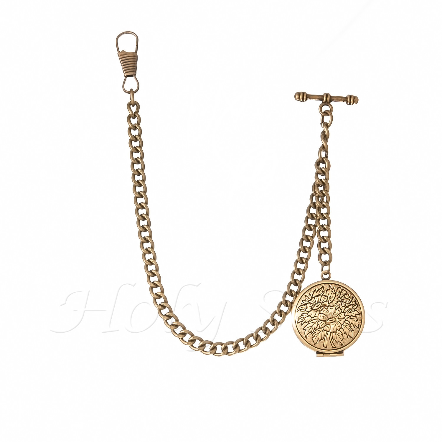 Peaky Blinders Brand New Bronze Single Albert Pocket Watch Fob Chain With Locket