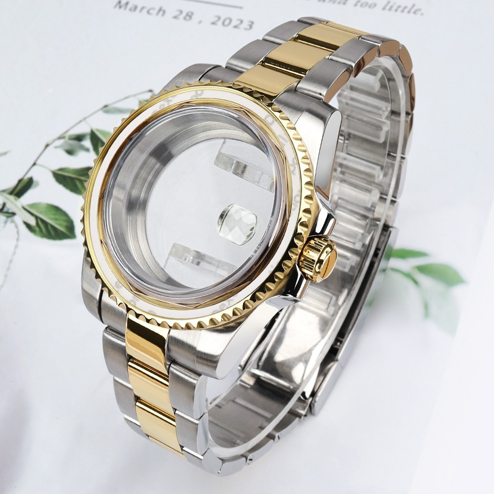 FEIYASHI Golden Rotating Bezel 40mm Watch Case Sapphire For Seiko NH35 ETA 2824
