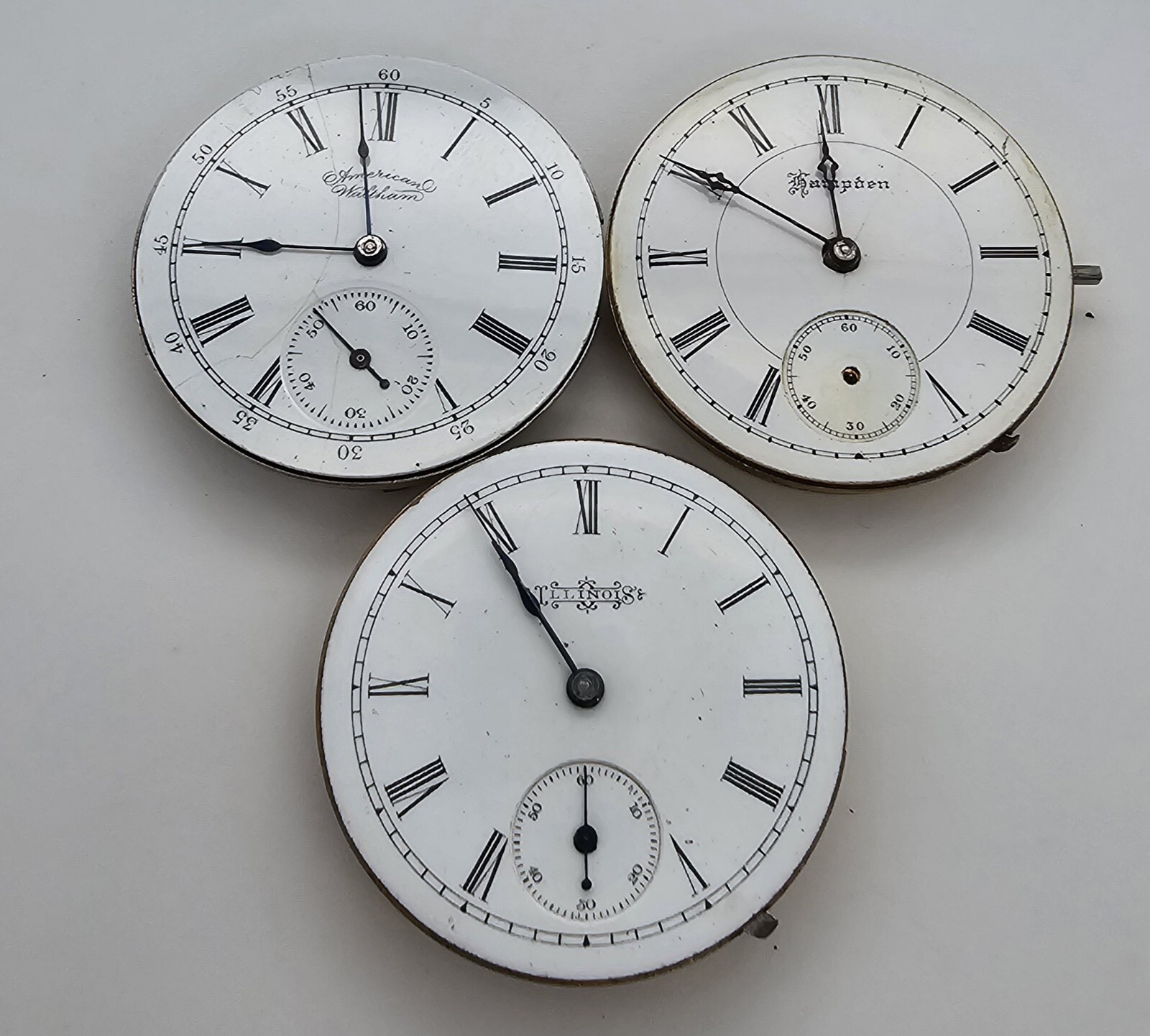 Lot Of 3 Pocket Watch 6s Movements Hampden Illinois American Waltham