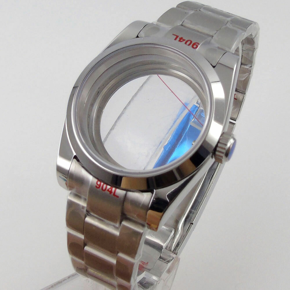 36mm/39mm Fit NH35 NH36 Polish Watch Case Oyster Strap Seeing Back Screw Crown