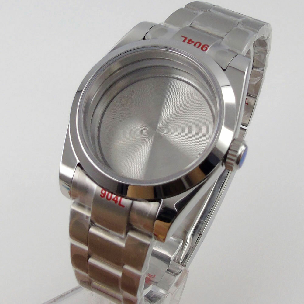 36mm/39mm Fit NH35 NH36 Polish Watch Case Oyster Strap Seeing Back Screw Crown