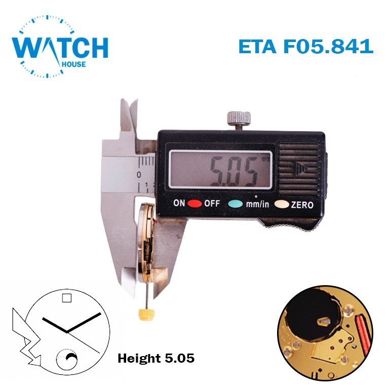ETA F05.841 Swiss Movement-3 Hands-White Date Disk At 3-Height:5.05mm-Moon Phase