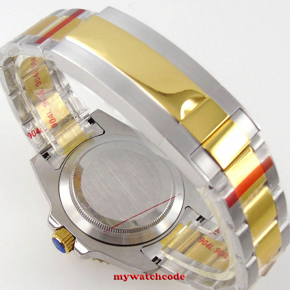 40mm Blue Ceramic Sapphire Glass Two Tone Watch Case Fit NH35A NH36A 2824 8215