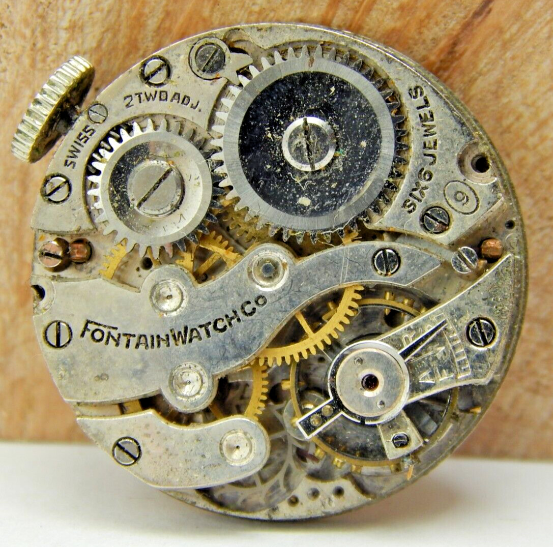 Vintage Fontain 2 adjustment 6 jewel men’s wrist watch movement w/ dial & hands