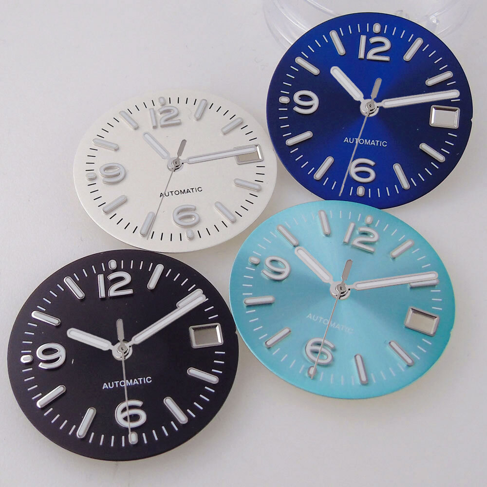 29mm Blue/Black/White Sunburst Dial For NH35A NH36 Silver Edge Hands Watch Parts