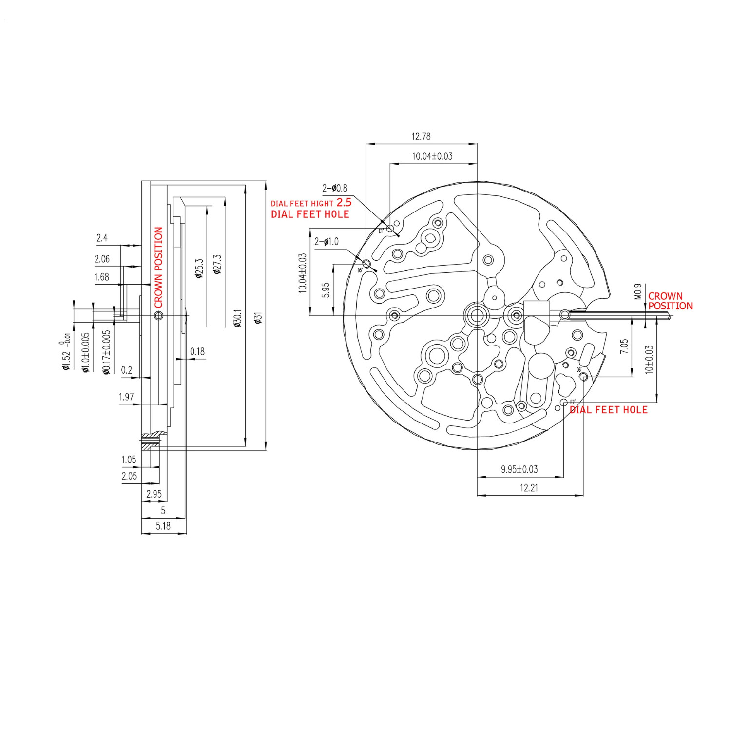 Original Automatic Watch Movement With Tap 10 Stem Replace For Seagull TY2809