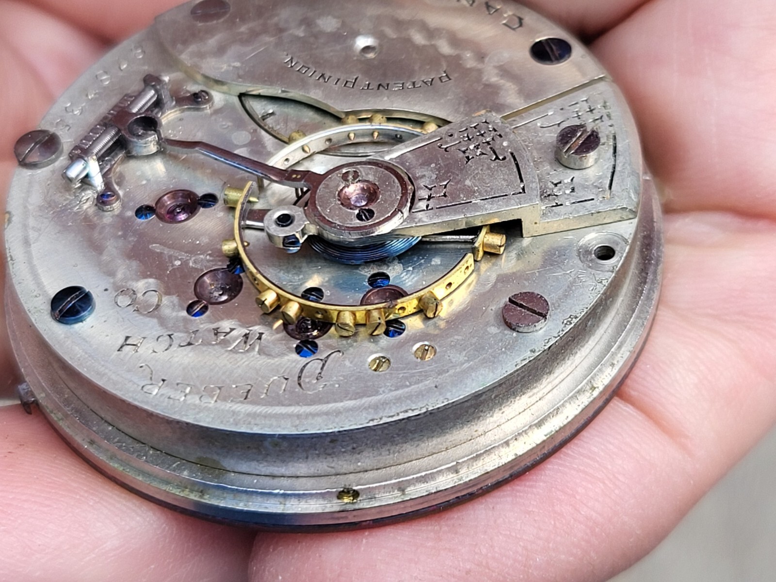 Hampden Dueber Pocket Watch Movement & Dial Face c1894 Antique AS IS