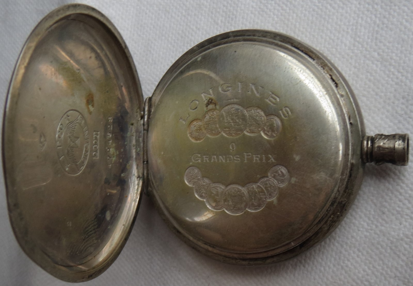 Longines Pocket Watch Open Face Silver Case 48 mm. in diameter
