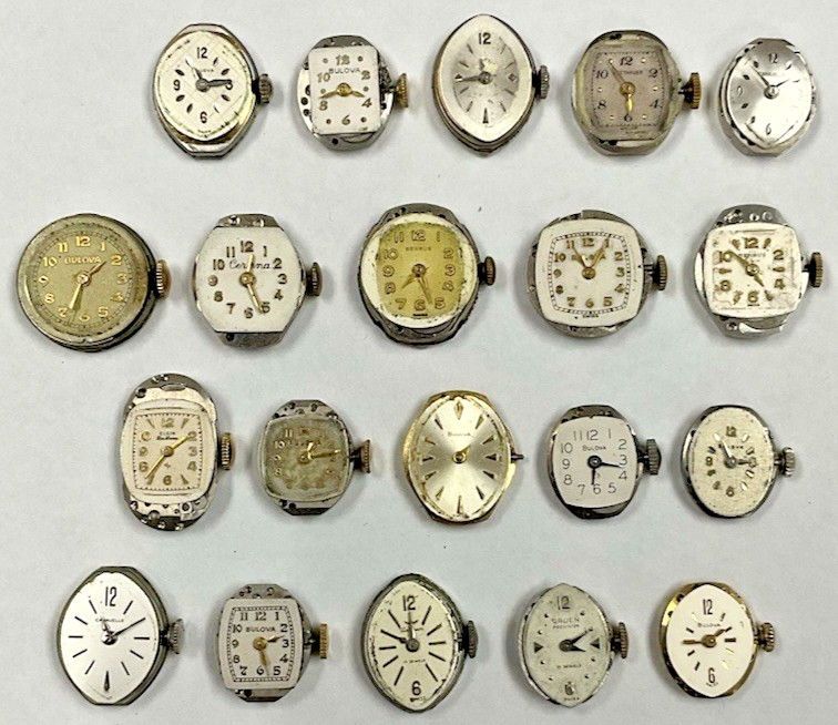 LOT OF 20 LADIES WATCH MOVEMENTS BULOVA BENRUS & WALTHAM