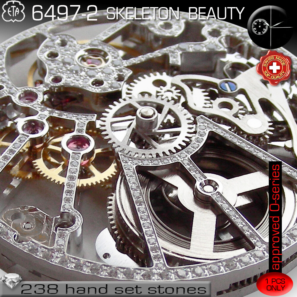 MOVEMENT ETA UNITAS 6497-2, BL109, SPIDER SKELETON TRANSP. STONE DECORATED,SWISS