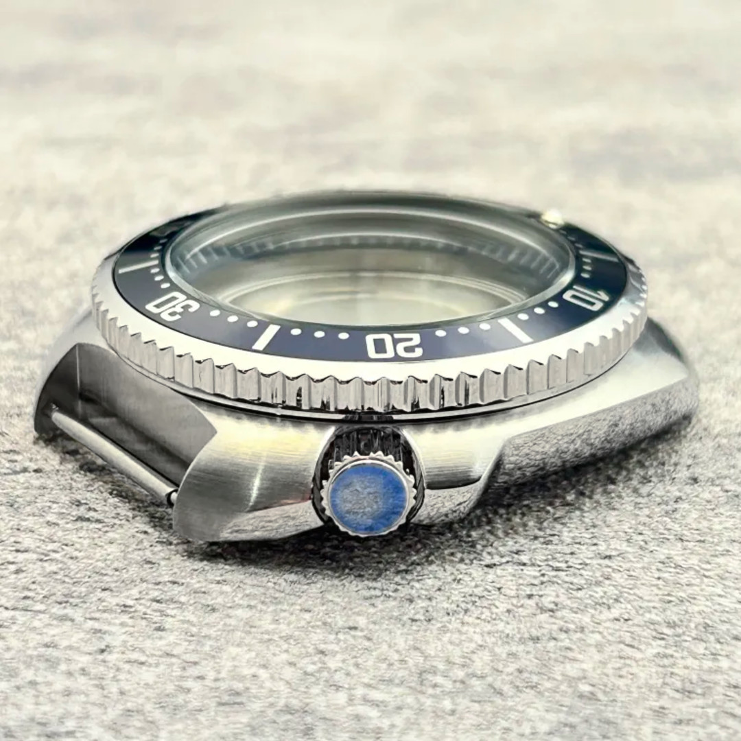 44mm Silver Blue 5ATM Ceramic Watch Case 4’1 Crown Mod Parts Fit NH35 NH36
