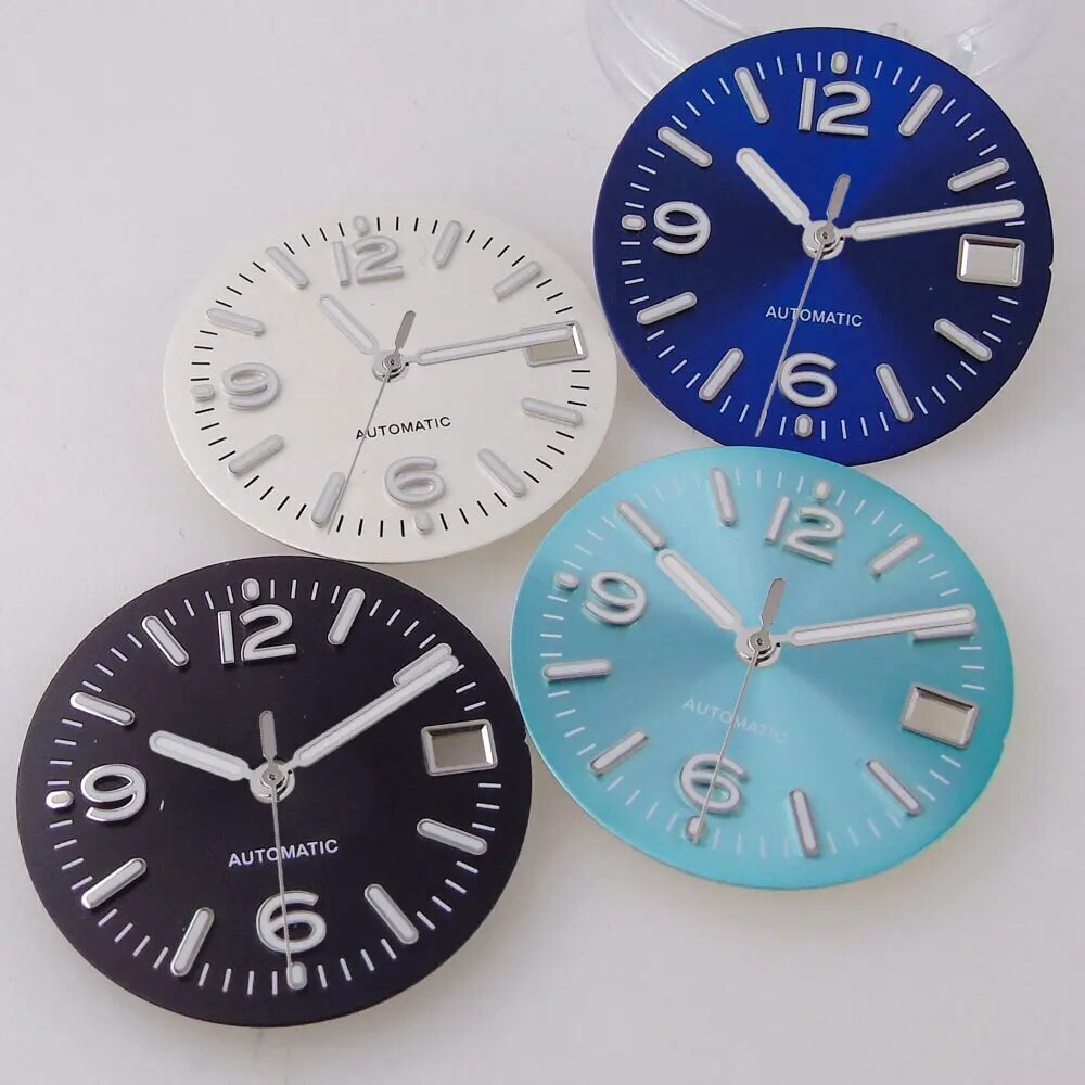 29mm Blue Black White Dial Date Window Fit Automatic NH35 NH36 7S26 Watch Parts