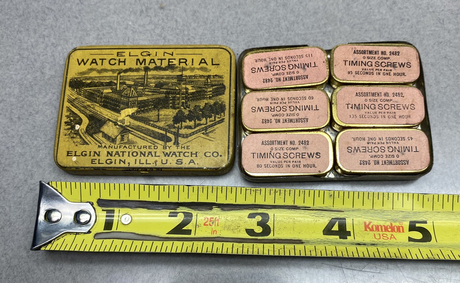 Antique Elgin Watch Timing Screw Tin 6 Inner Tins And A Few Screws Parts