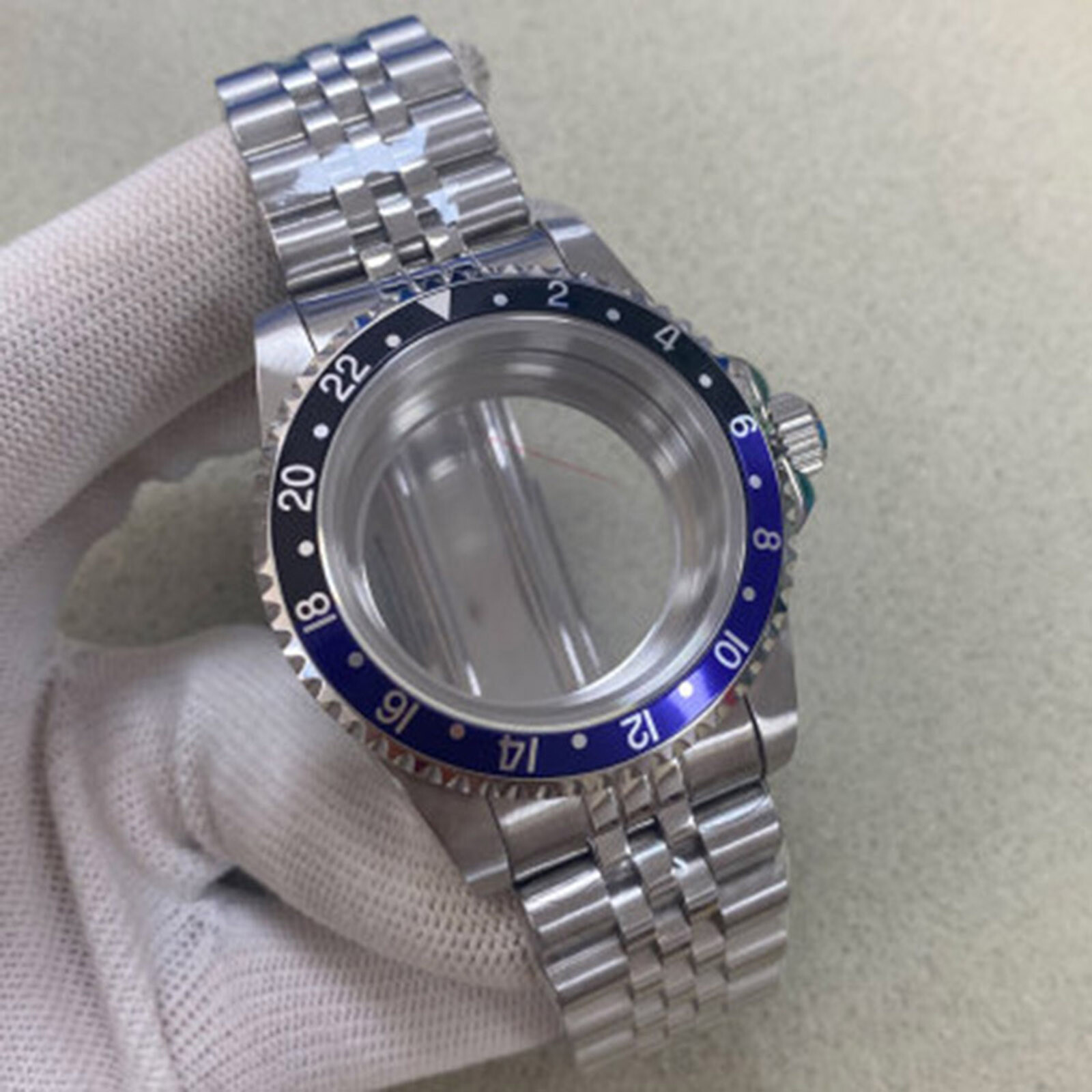 For NH35 Movement Steel Watch Case+Vintage Flat Glass Bottom+Five Baht Strap