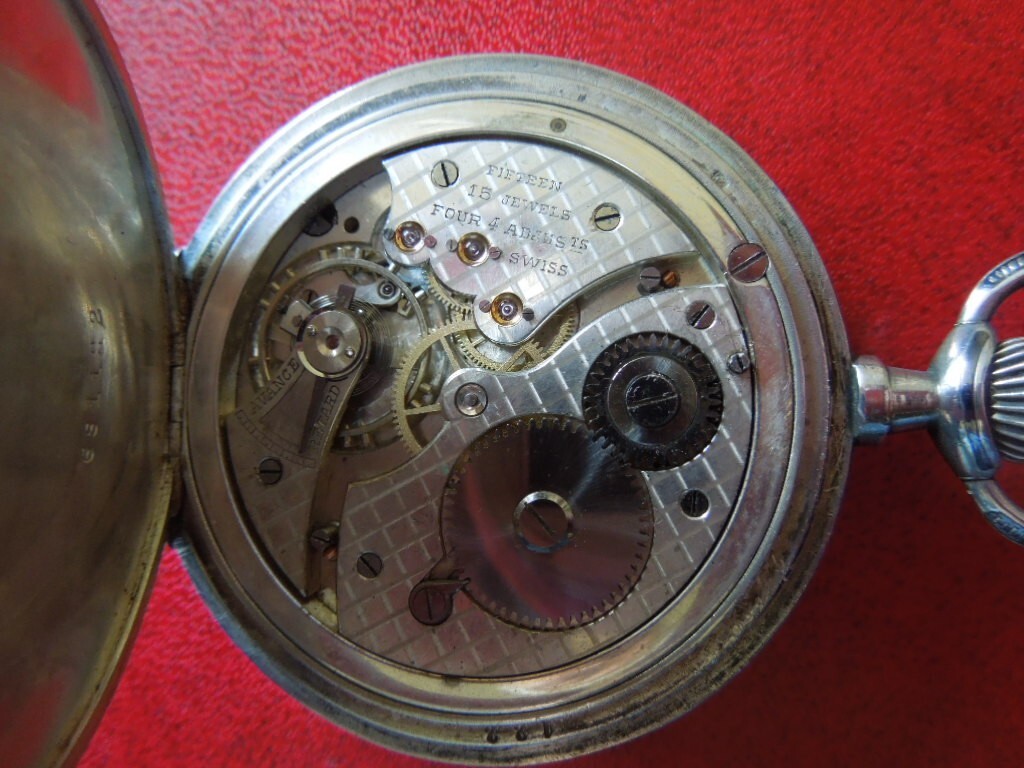 J4939 POCKET WATCH MOVADO NIELLO HORSES FULL HUNTER HUGUENIN FR. SEE DESCR