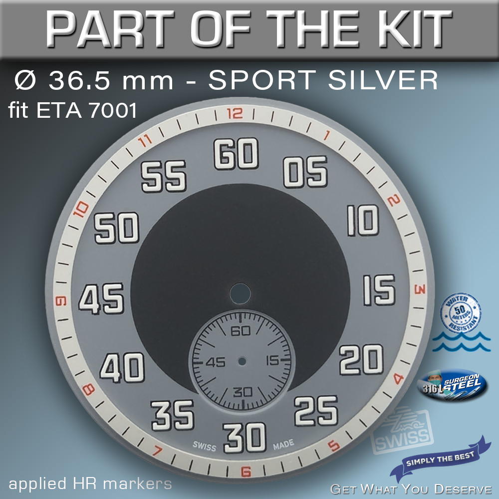 DO IT YOURSELF KIT : SLIM CASE 41MM, SPORT SILVER, HANDS, BR, fit ETA 7001