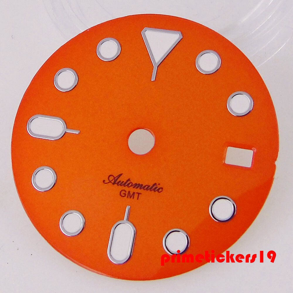 Fit NH34 GMT Movt 29mm Sterile Watch Dial Black Orange Face Date Hands Luminous