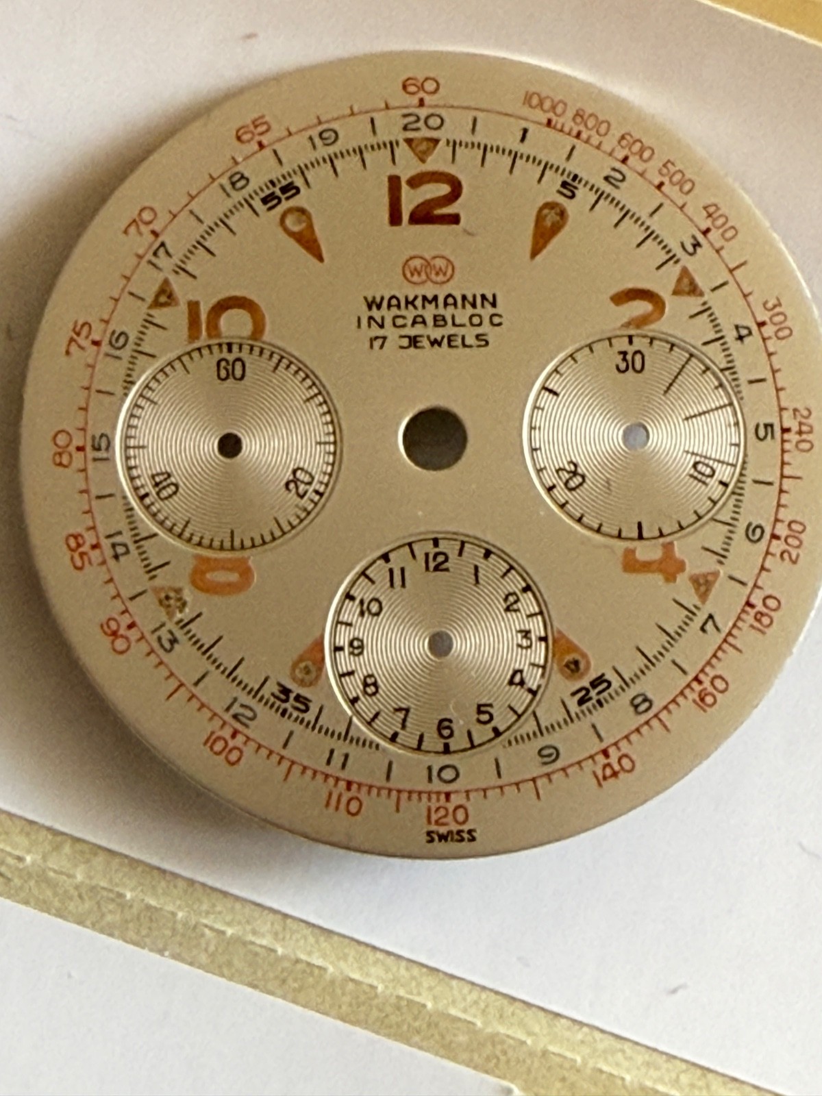 Vintage Wakmann Chronograph Dial Swiss Made Valjoux 72 Triple Register 31,5mm