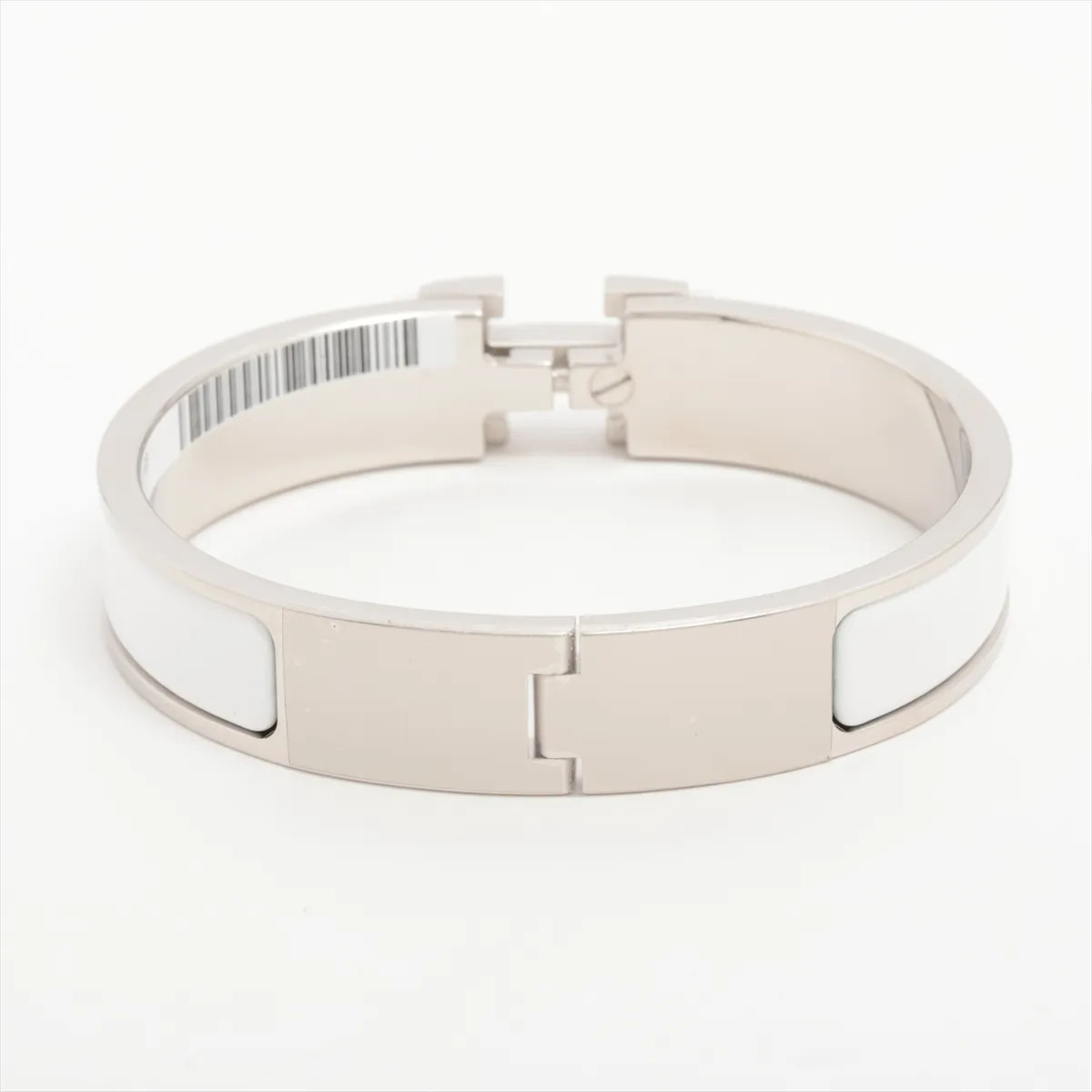 Hermès Clic H PM Enamel Bracelet White Gold Plated Authentic