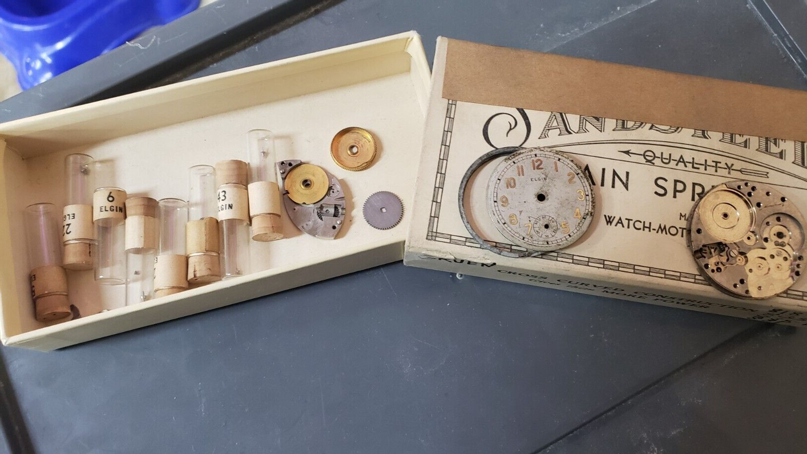 Vintage Old Elgin Wristwatch Parts Vials Dial movement springs # 815 66380