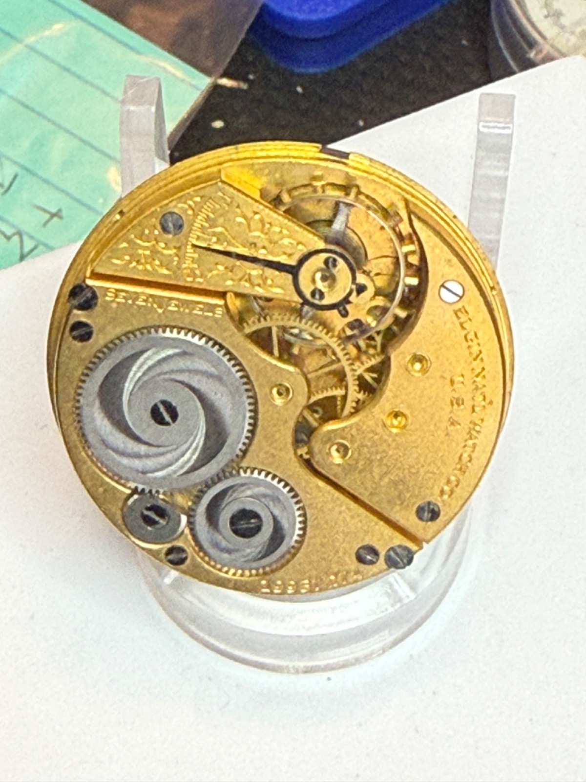 For Parts or Project, Elgin Pocket Watch Movement, A. Saunders Dial, Circa 1917