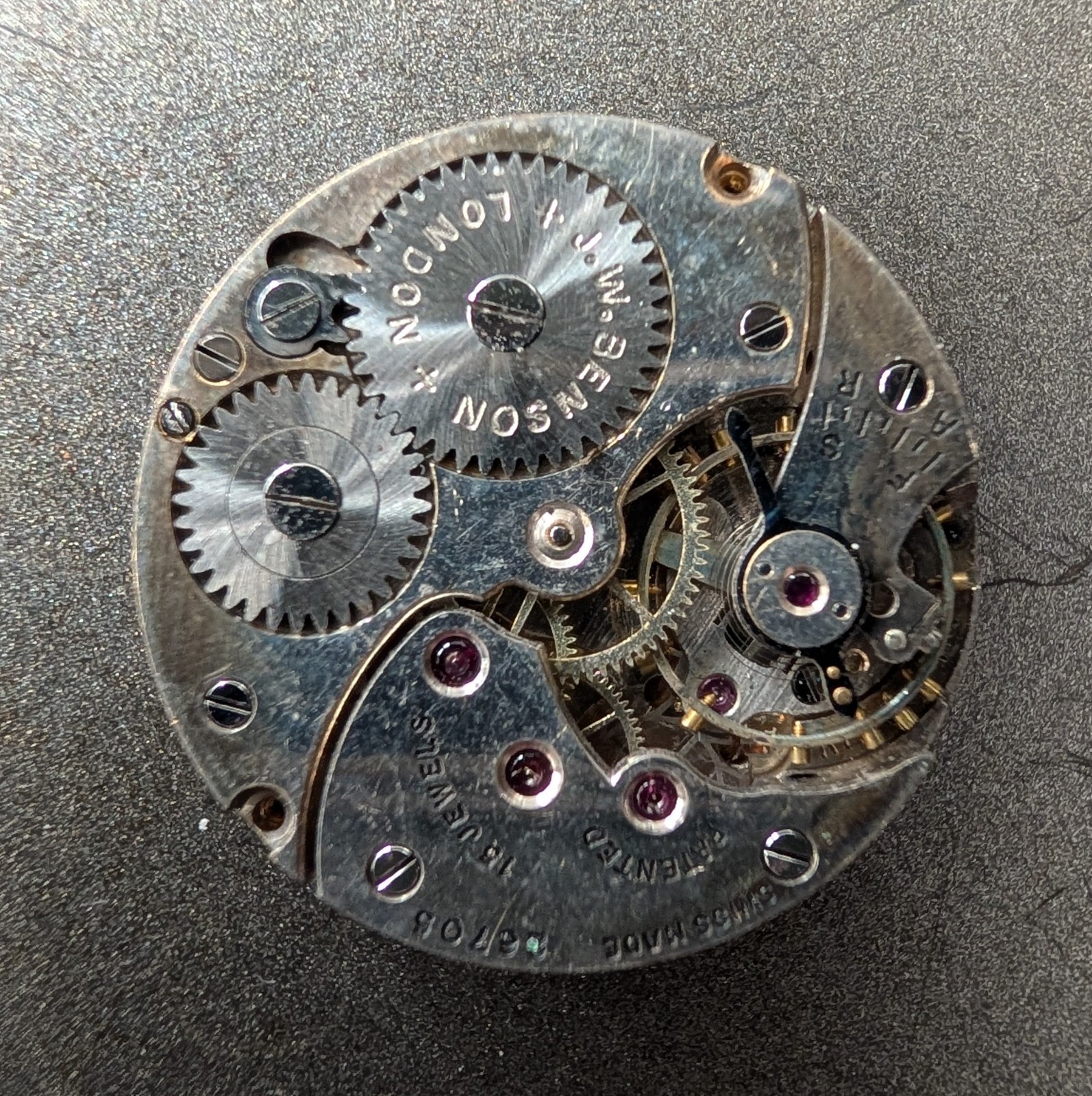 J.W. Benson London Watch Movement Porcelain Arabic Dial 15 Jewels 22mm Parts