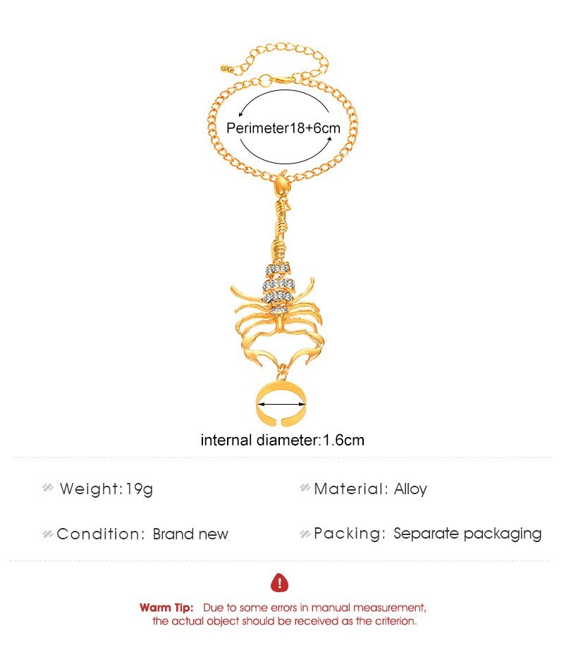 Women Shinny Gold Scorpion Hand Chains Slave Bracelet Ring Fashion Jewelry