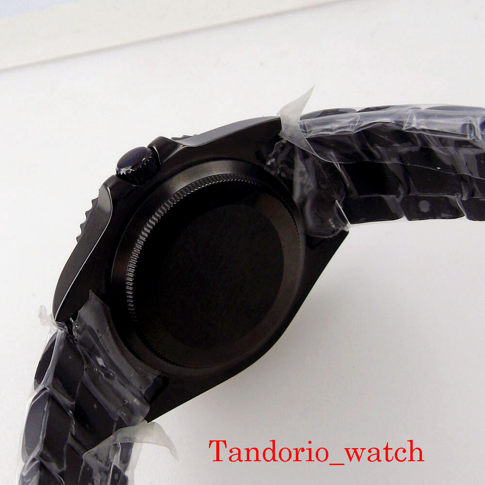 For NH35 NH36 Movement 38mm Black PVD Men Watch Case Sapphire Glass Oyster Strap