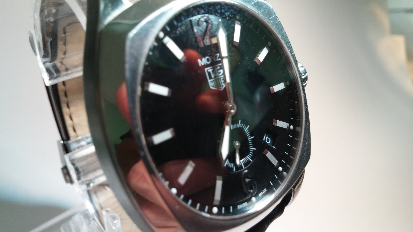 MENS TAG HEUER MONZA AUTOMATIC BLACK DIAL NEW LEATHER BAND WR2110