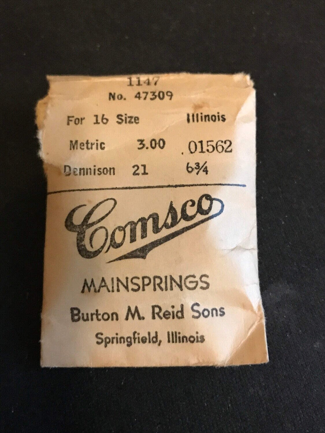 Comsco Mainspring #1147 for Illinois 16s 60hr Factory No. 47309 – Steel