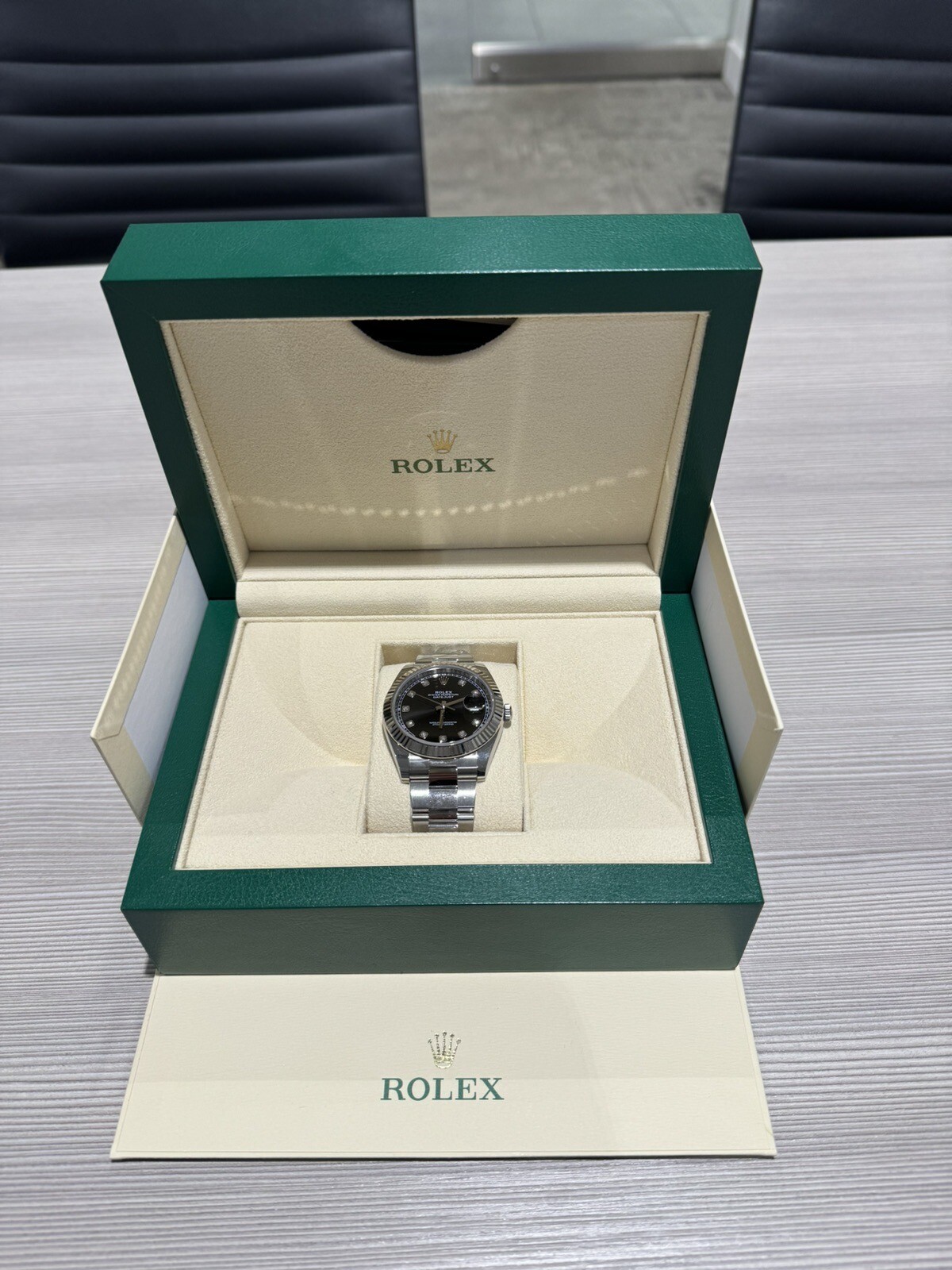 Rolex 41mm Datejust Black Diamond Dial With 18 Carat Gold Fluted Bezel. Unworn!!