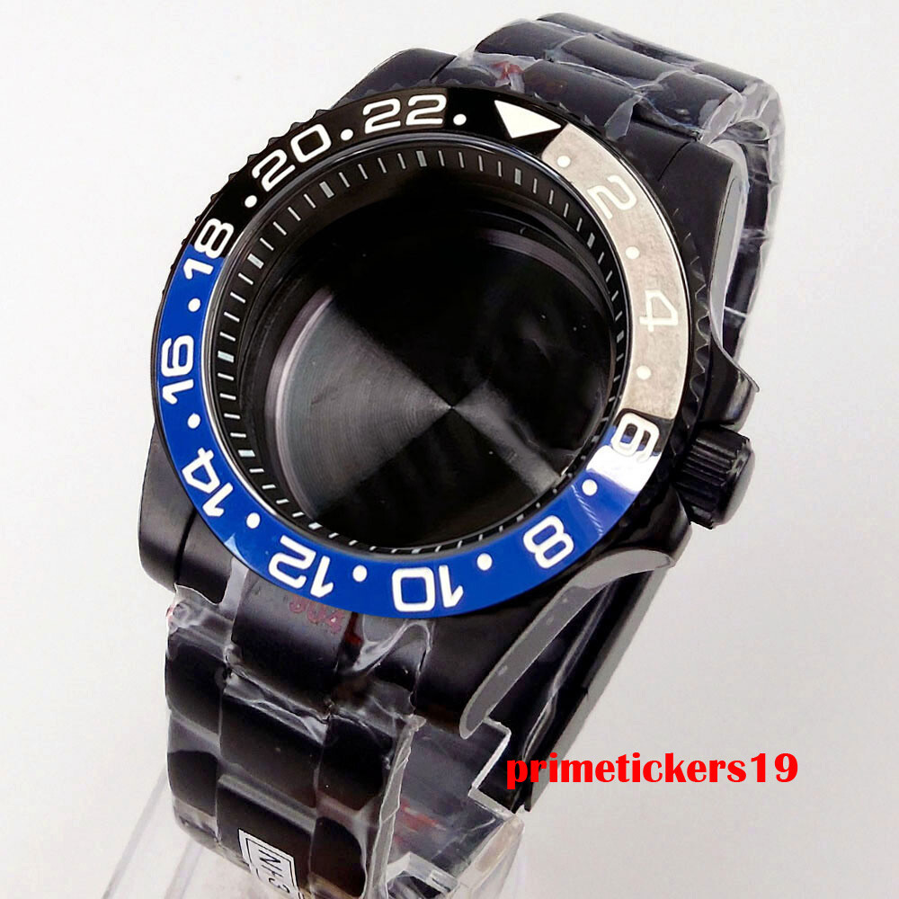 40mm Black Watch Case Chapter Ring Bracelet Sapphire Fit NH35 ETA2824 PT5000