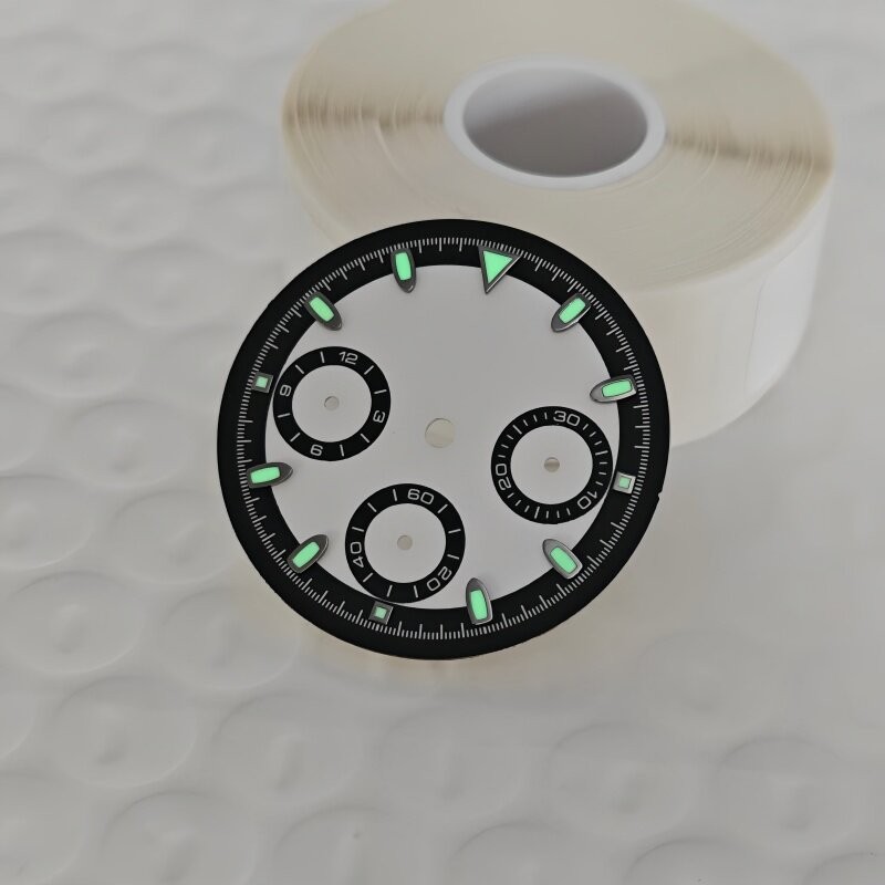 29.5mm Black White Watch Dial Green Luminous for Vk63 Movement Watch Parts