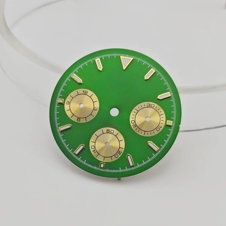3-Eye Chronograph Dial Lume Gold Sub-Dials Fit Quartz Movement Mod