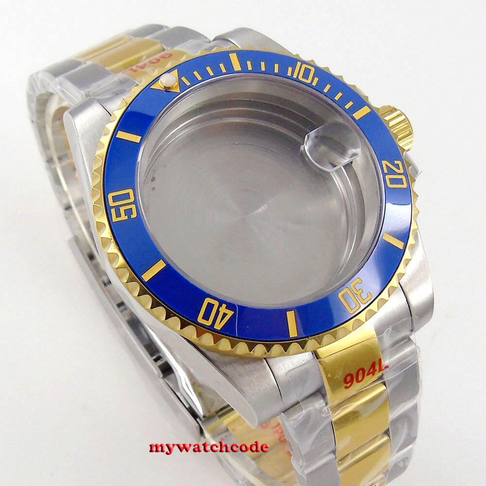 40mm Blue Ceramic Sapphire Glass Two Tone Watch Case Fit NH35A NH36A 2824 8215