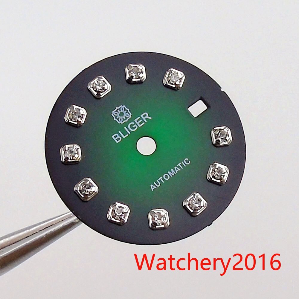 Bliger 20.5MM Green Black Watch Dial Luminous Silver Index Fit NH05 Lady Watch