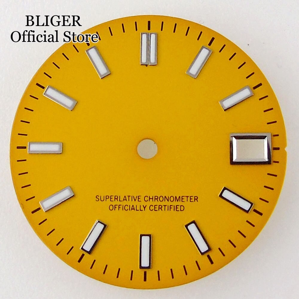 28.5mm Sunburst Pink Silver Watch Dial+Hands Green Lume Fit NH35A NH36A Movement