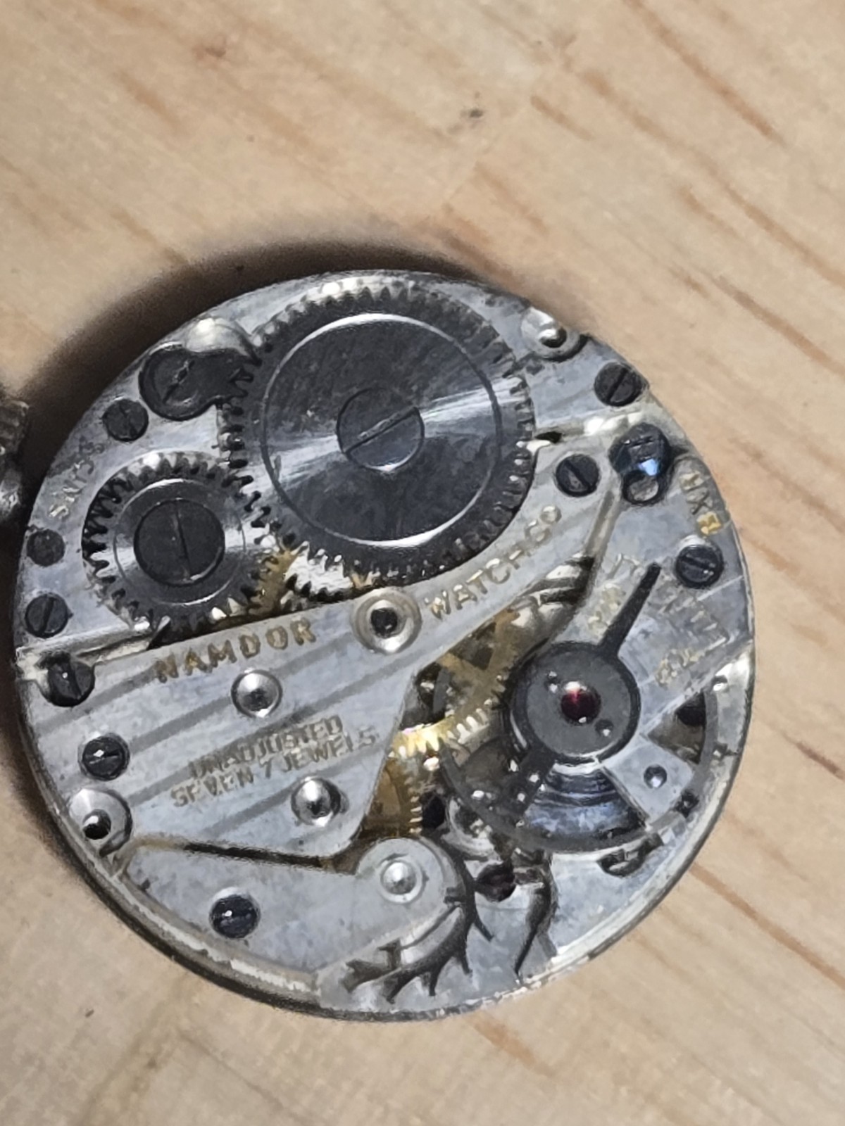 Namdor Watch Co. Movement 7 Jewel 10k Rolled Gold Plate Parts/Repair AS IS