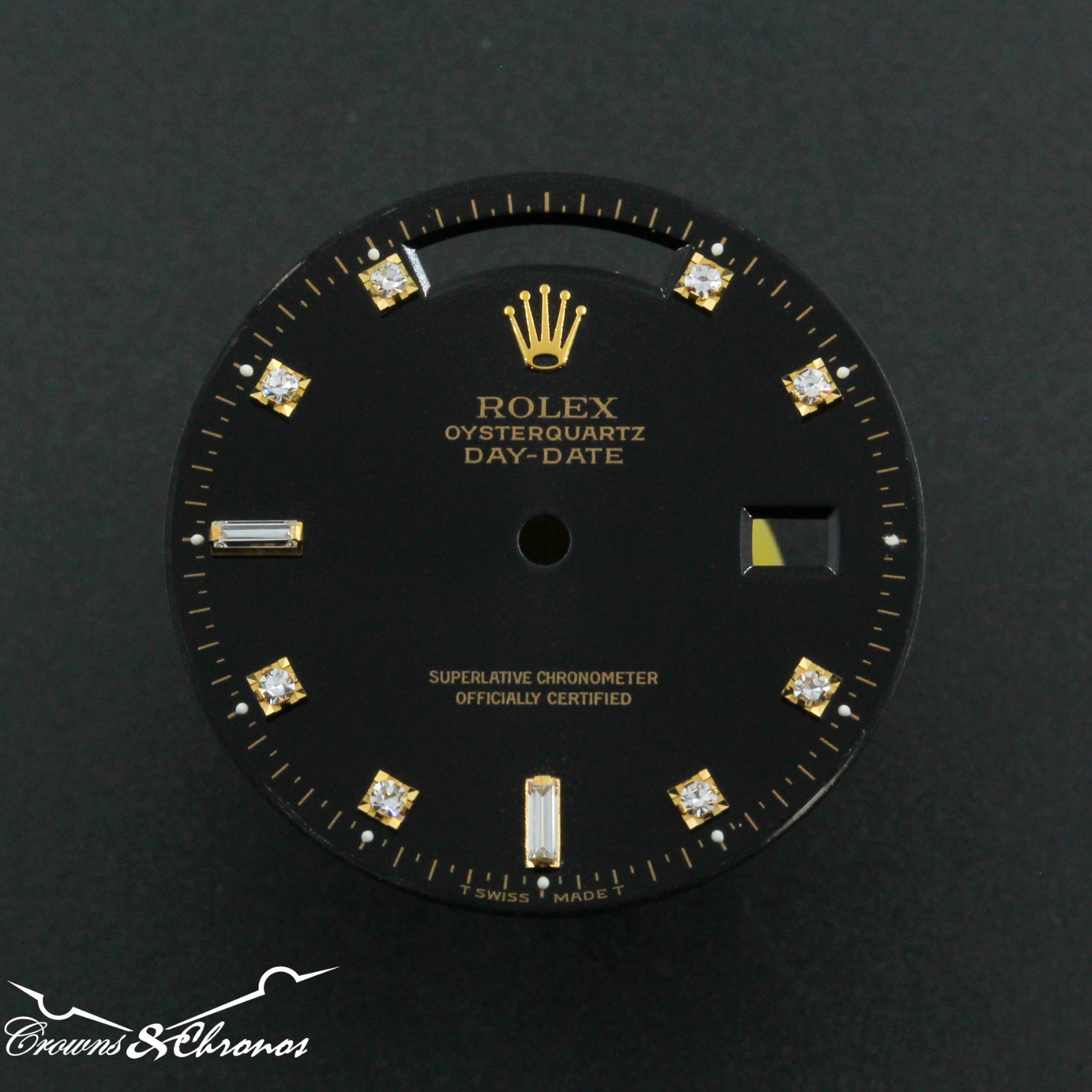 Rolex OysterQuartz Day Date Ref 19018 Black Diamond Replacement Dial