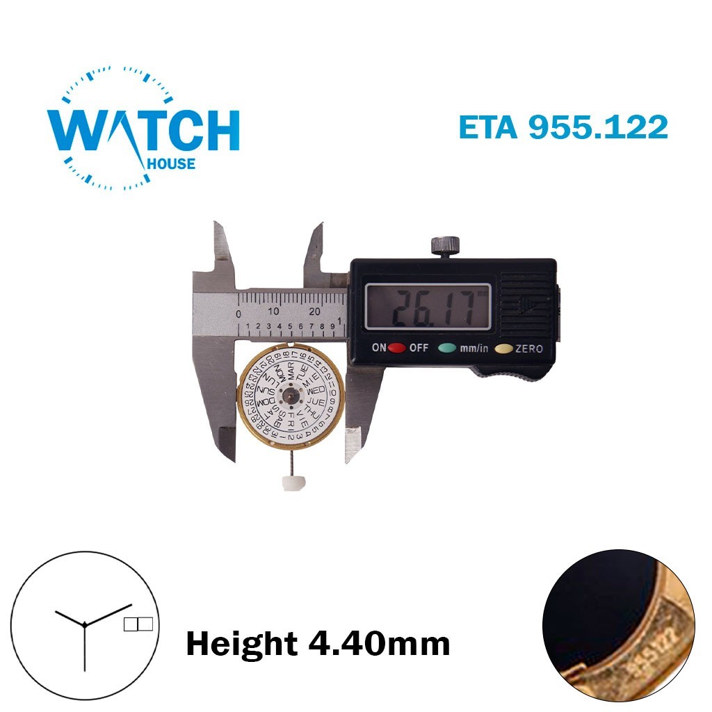 ETA 955.122 Swiss Quartz Movement-White Day &Date Disk At:3 –H:4.40mm-3 Hands.