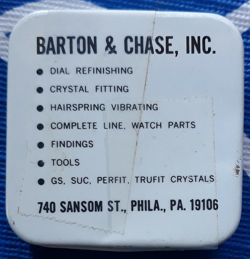 vintage watch and jeweler Square tin Barton & Chase inc