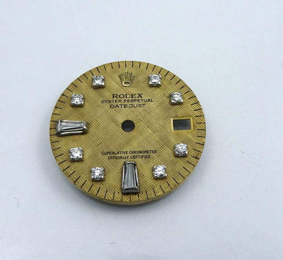 18k Gold Rolex 6917 Linen Baguette Diamond President Datejust Watch Dial