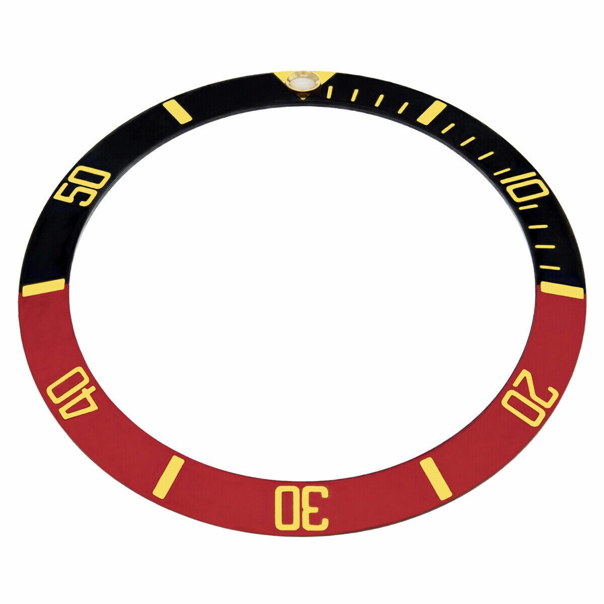 Black Red Aluminum Replacement Bezel Insert Gold Font 37.60mm x 30.70mm