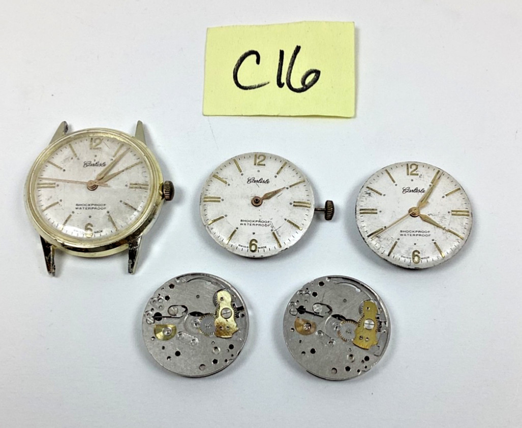 Lot Carlisle Henriline Watch Co Ebosa EB8020 Swiss 2 Run Spare Part Repair READ