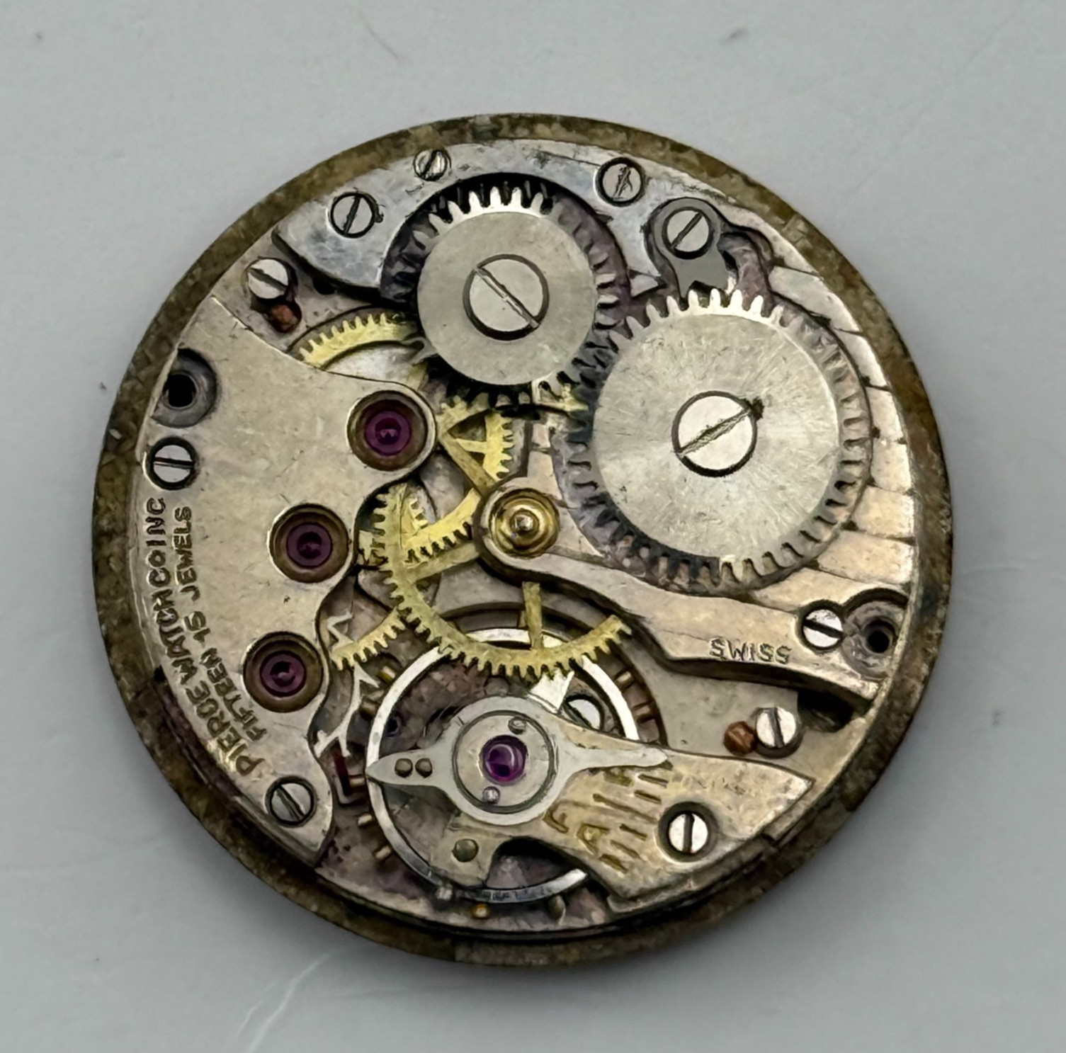 Pierce Watch Movement Swiss 15 Jewels Sub Seconds Manual Wind Parts 23.6mm